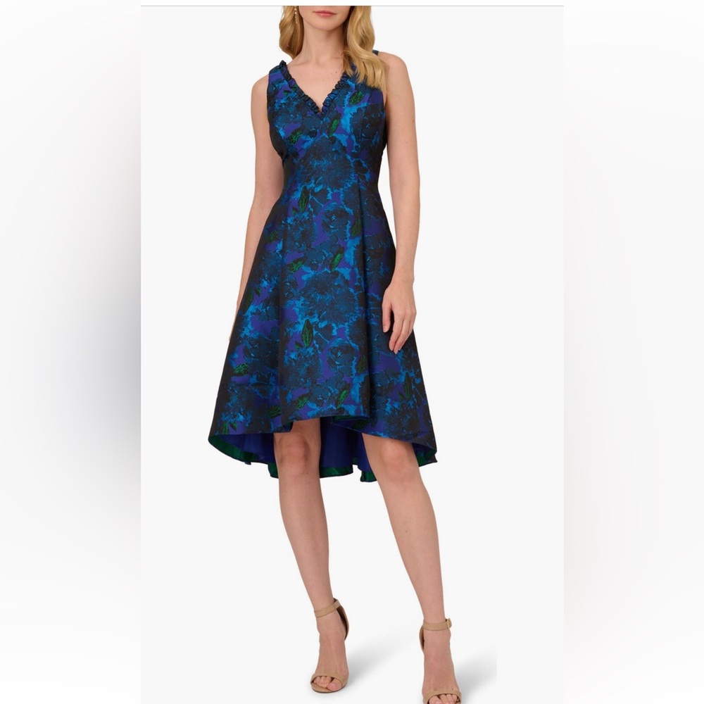 Floral Jacquard High-Low Fit & Flare Dress